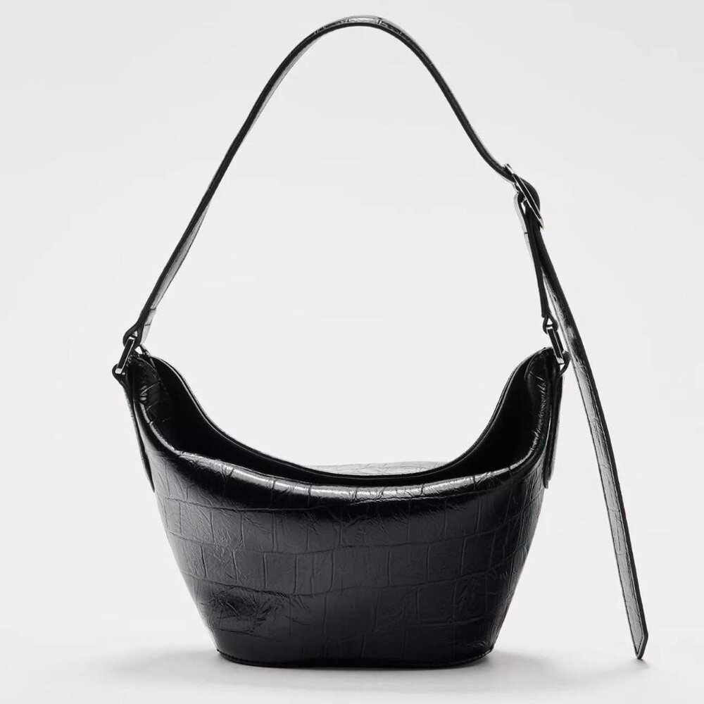 NWT Zara black croc effect leather shoulder bag